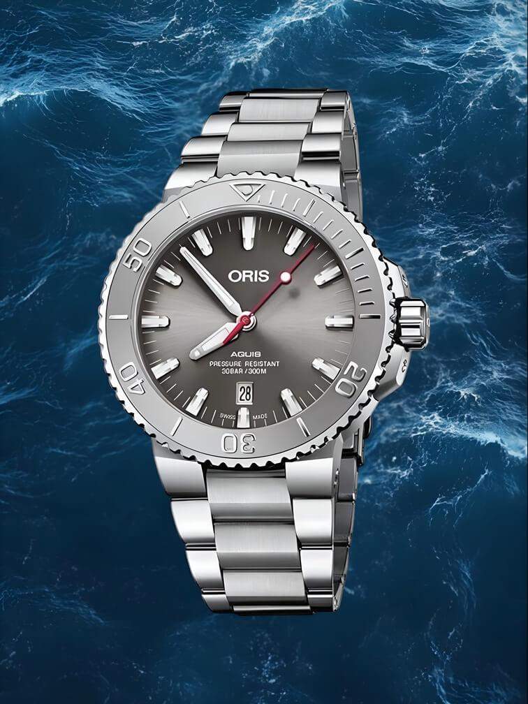 นาฬิกาสีเงินทั้งหมดพร้อมหน้าปัดสีเทาเข้ม ดีไซน์ทันสมัยและหรูหรา