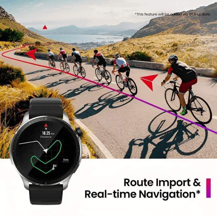 คนขี่จักรยานพร้อมฟีเจอร์นำทางในนาฬิกาอเมซฟิต