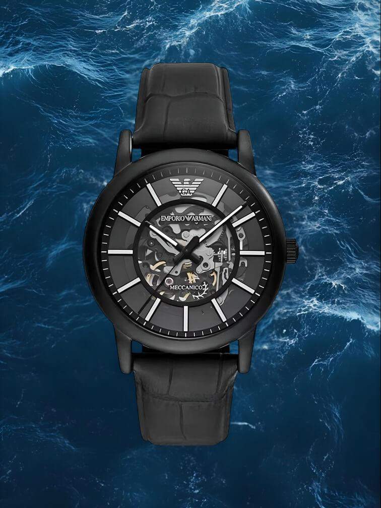 นาฬิกาสีดำล้วนสายหนังสุดหรู ดีไซน์มินิมอลสำหรับลุคเท่และมีสไตล์