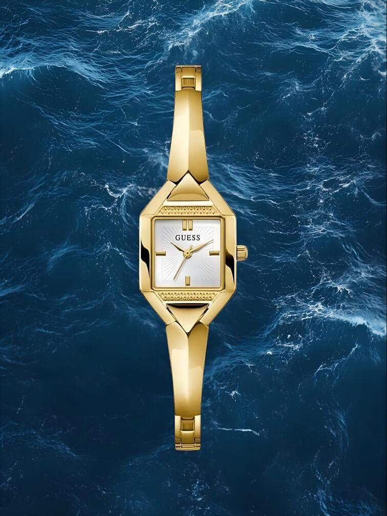 รุ่นใหม่ล่าสุด สีทองพร้อมหน้าปัดสีขาว ดีไซน์หรูหราและทันสมัย เหมาะสำหรับทุกโอกาส