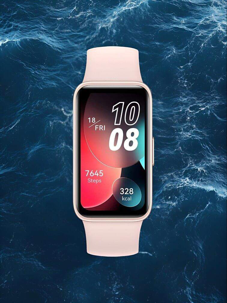 โมเดลสีชมพูดีไซน์เรียบหรู สายซิลิโคน หน้าปัดแสดงฟังก์ชันวัดระยะทางที่เดินและแคลอรี่ที่เผาผลาญ