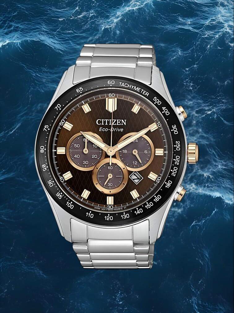 นาฬิกาสไตล์วินเทจสีเงินทั้งหมดพร้อมหน้าปัดสีน้ำตาล