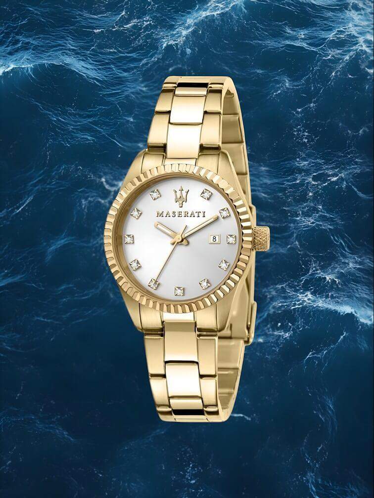 รุ่นตัวเรือนทองคำพร้อมหน้าปัดสีขาว ดีไซน์หรูหรา