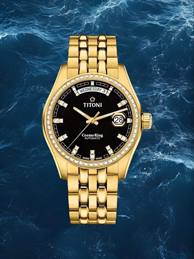 นาฬิกาทองคำทั้งหมด ดีไซน์คลาสสิก หน้าปัดสีดำ เหมาะสำหรับผู้ที่ชื่นชอบความหรูหราและทันสมัย