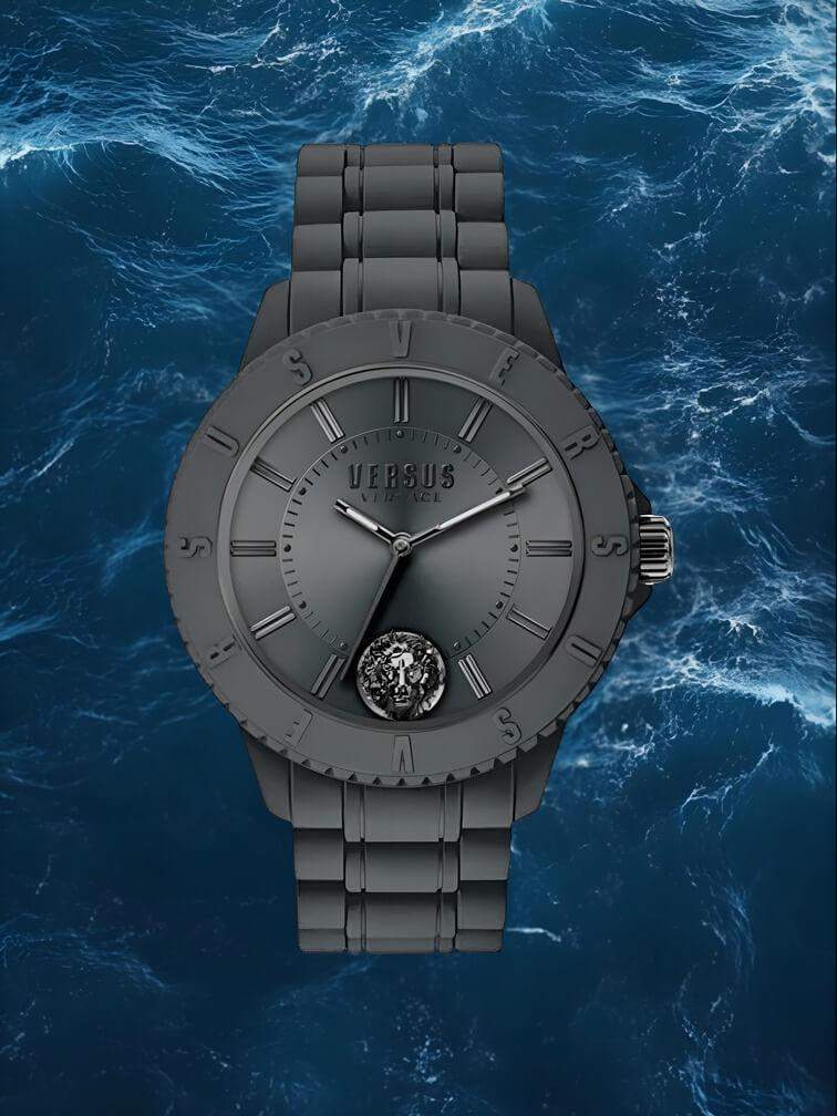 นาฬิกาสีเทาดำทั้งหมดพร้อมหน้าปัดเงิน ดีไซน์ทันสมัยและหรูหรา