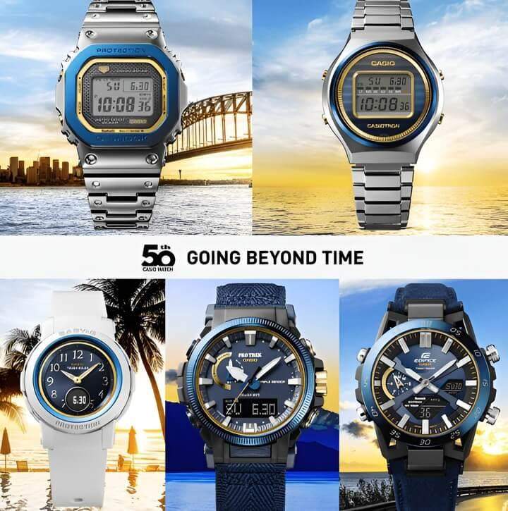 ภาพเปรียบเทียบระหว่างนาฬิกา Casio รุ่นเก่าและรุ่นใหม่ รวมถึงรุ่นล่าสุดของ Edifice