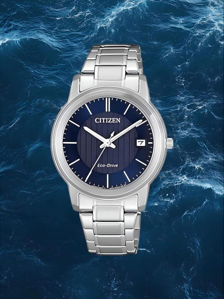 นาฬิกาทรงคลาสสิก สีเงินทั้งหมด หน้าปัดสีน้ำเงินเข้ม 