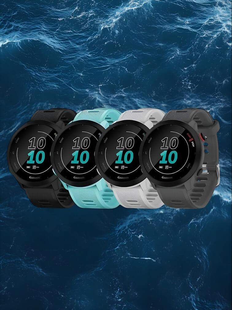 นาฬิกาอัจฉริยะ 4 เรือนในสีต่างๆ (ดำ, น้ำเงินอ่อน, เทา และ กราไฟต์ดำ) ออกแบบสำหรับนักวิ่ง พร้อมการออกแบบที่ทันสมัยและเทคโนโลยีติดตามการออกกำลังกายขั้นสูง