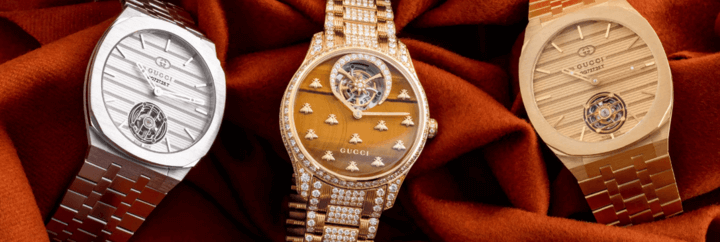 การออกแบบนาฬิกา Gucci ที่มีนาฬิกาหรูหราสวยงามพร้อมสไตล์ที่โดดเด่นและรายละเอียดที่ซับซ้อน