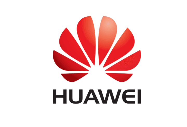 โลโก้ Huawei: กลีบดอกไม้สีแดงแปดกลีบเปล่งประกายจากศูนย์กลางที่มองไม่เห็น พร้อมชื่อแบรนด์ (HUAWEI) ด้านล่าง