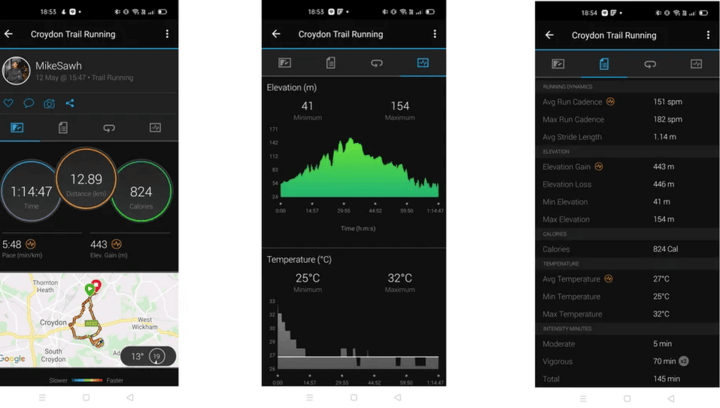 สถิติฟิตเนสเชิงลึกพร้อมเส้นทางการเดินทาง การวัดอัตราการเต้นของหัวใจ และข้อมูลการออกกำลังกาย