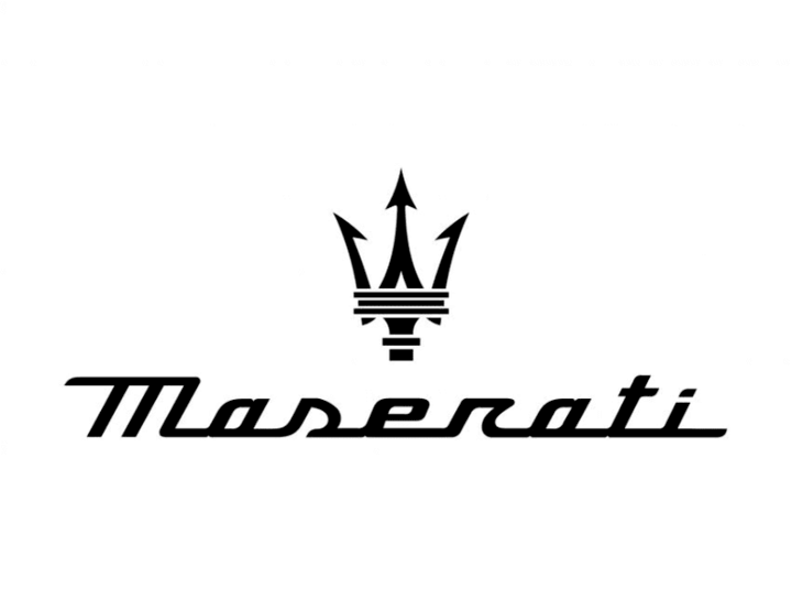 โลโก้ Maserati บนพื้นหลังสีขาว