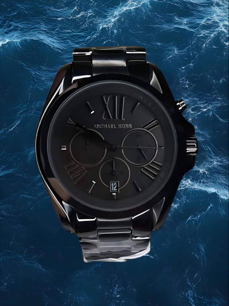 นาฬิกาสีดำทั้งหมดพร้อมการแสดงวันที่และโครโนกราฟ