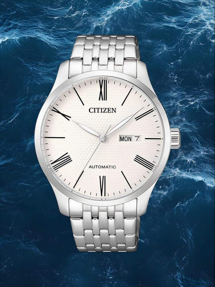 นาฬิกาเก่าทรงคลาสสิก สีเงินทั้งหมด หน้าปัดสีขาว