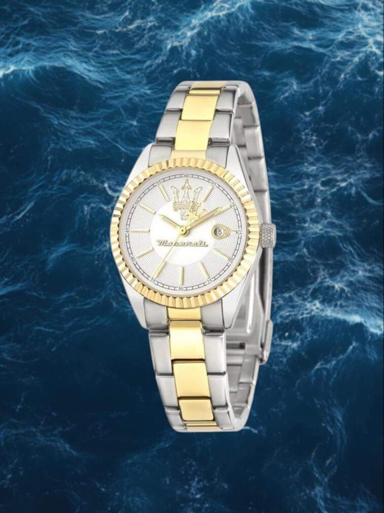 รุ่นตัวเรือนเงินทองพร้อมหน้าปัดสีขาว ดีไซน์หรูหรา