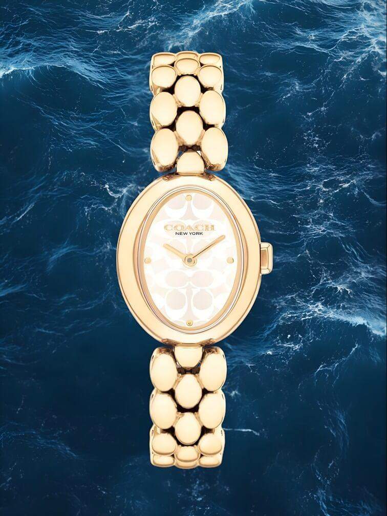 นาฬิกาสีทองล้วน ทรงวงรี หน้าปัดสีขาว ดีไซน์สวยหรู