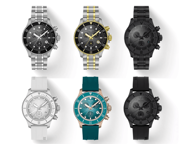 นาฬิกาครอนโนกราฟหกเรือนจากรุ่นเดียวกันแต่ต่างสี