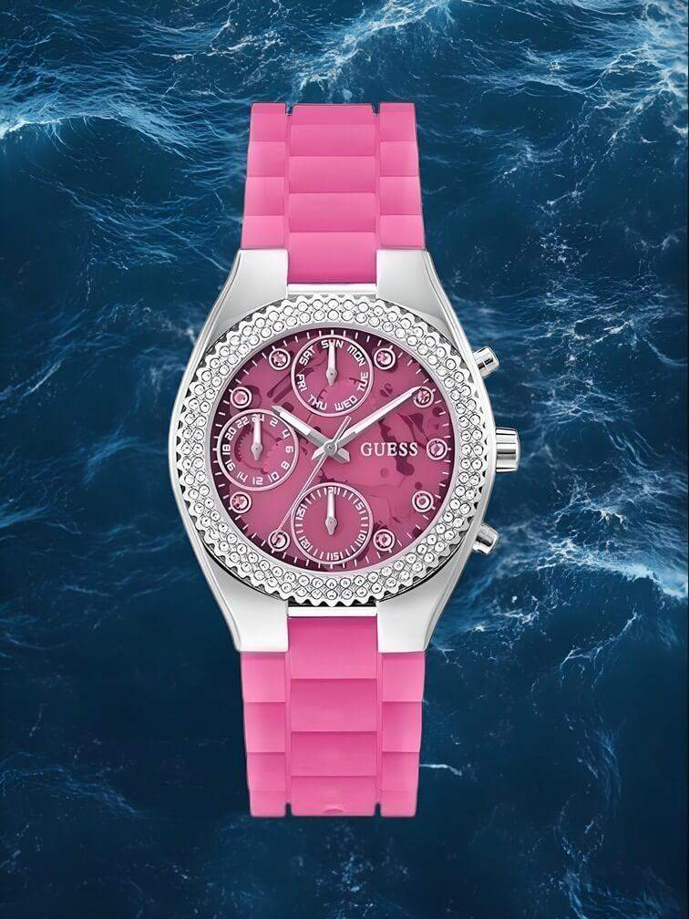 รุ่นสีชมพูพร้อมโครโนกราฟ ดีไซน์ทันสมัยและสปอร์ต เหมาะสำหรับผู้ที่ชื่นชอบสไตล์ที่โดดเด่น