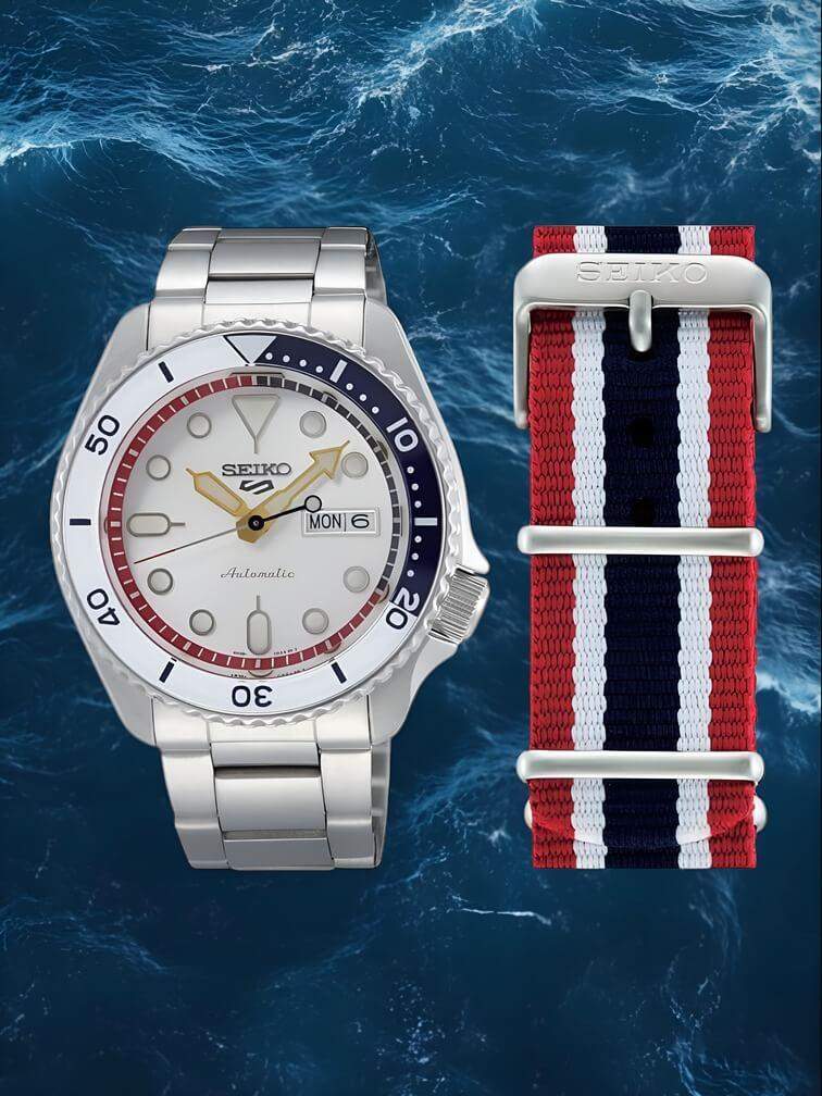 รุ่นตัวเรือนสีเงิน หน้าปัดสีขาว ดีไซน์เรียบง่ายและหรูหรา เหมาะสำหรับการสวมใส่ทุกวัน