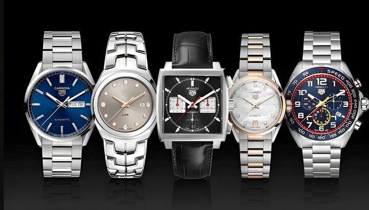 รุ่นนาฬิกาหรู 5 เรือนที่มีดีไซน์ วัสดุ และสีที่แตกต่างกัน แต่ทั้งหมดทำจากสแตนเลสสตีล