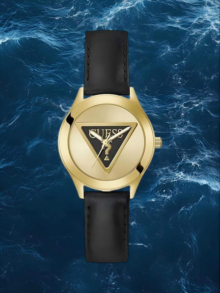 รุ่นตัวเรือนทองคำดีไซน์ทันสมัยพร้อมสายสีดำ สะท้อนความหรูหราและความคลาสสิก