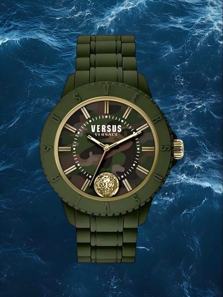 นาฬิกาสีเขียวมะกอกเข้มทั้งหมดพร้อมหน้าปัดสีคาคี ดีไซน์ทันสมัยและแข็งแรง