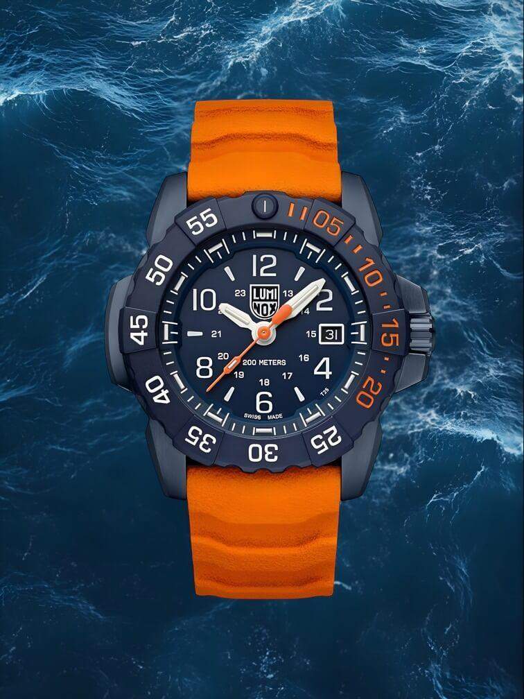 นาฬิกาทั้งหมดสีดำบนสายซิลิโคนสีส้ม - ดีไซน์สปอร์ตที่ทนทานและโดดเด่น